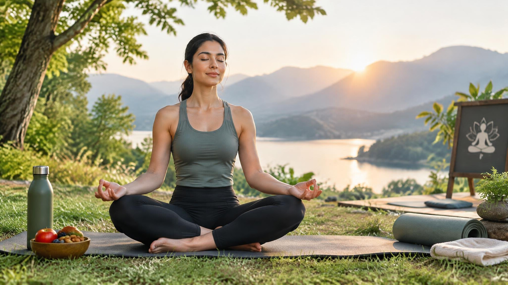 person meditating in nature