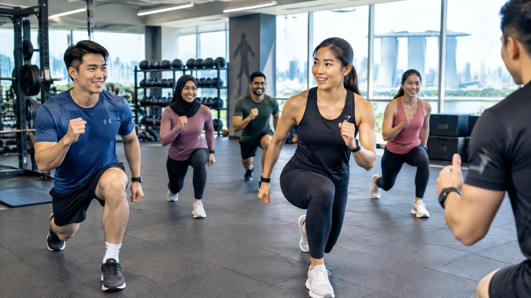 Group fitness training session in a modern gym