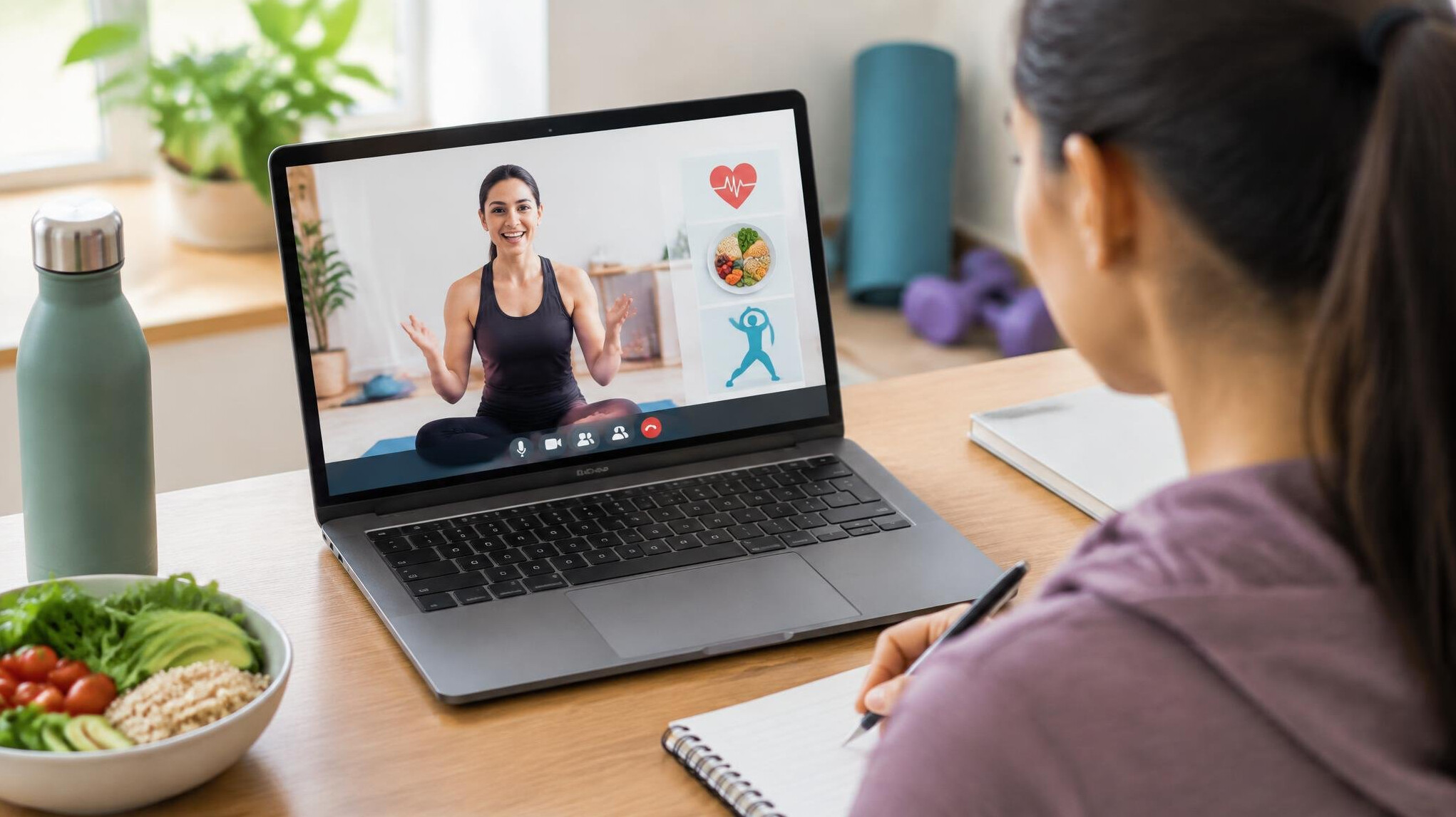person taking online health course on laptop